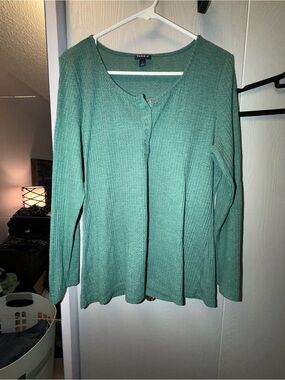 torrid Sage Green Ribbed Long-Sleeve Henley Top